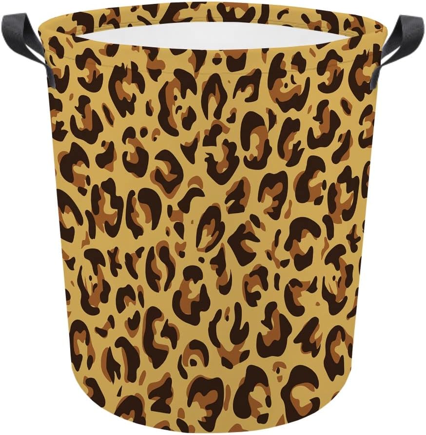 MALIHONG Cesta de lavandería grande con diseño de leopardo amarillo, lavable con asa, impermeable, plegable, organizador de juguetes, contenedor de
