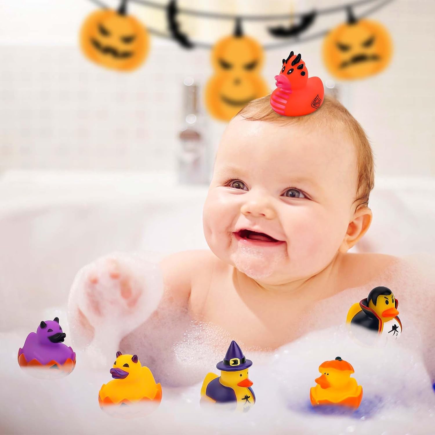12 patos de goma de Halloween, patos de goma con temática de Halloween, juguete de pato de baño surtido, juguetes divertidos de pato para decoración