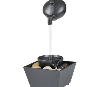 Fuente de agua de mesa, fuente de tetera flotante, fuente de agua de escritorio con tetera flotante, luz LED y rocas, decoración de cascada para Fuente de agua de mesa, fuente de tetera flotante, fuente de agua de escritorio con tetera flotante, luz LED y rocas, decoración de cascada para