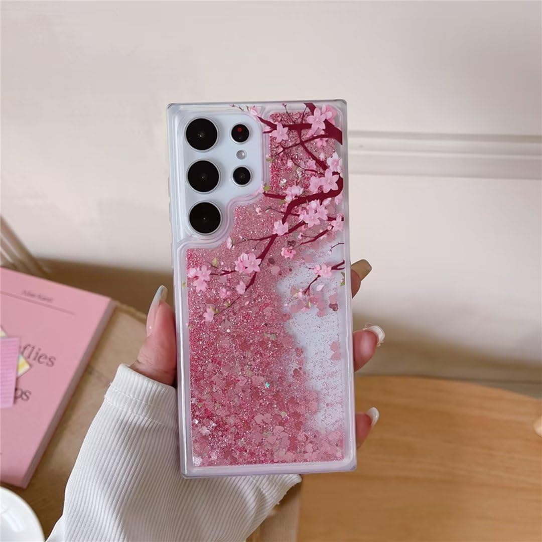 Compatible con fundas transparentes Samsung A32 4G, diseño de flores degradadas, arena movediza brillante, bonita cascada flotante líquida con