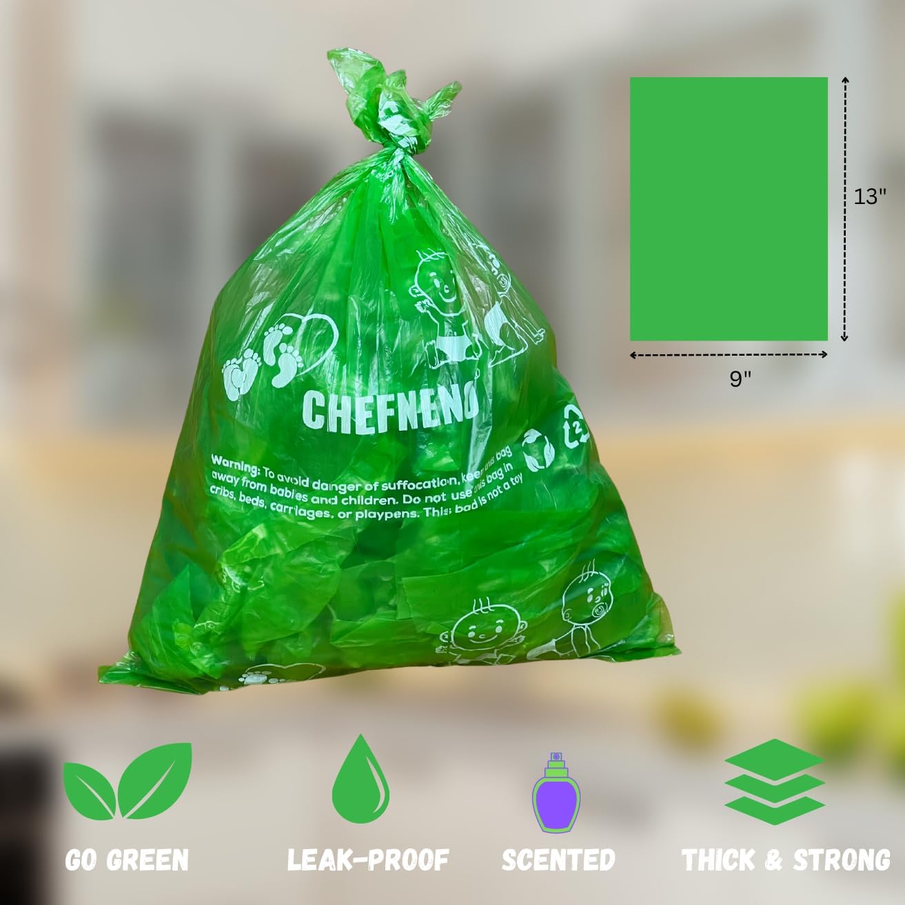 Bolsa de pañales para bebé, desechable, biodegradable, perfumada a lavanda, 32 rollos de repuesto con dispensador (576 sacos), saco de pañales