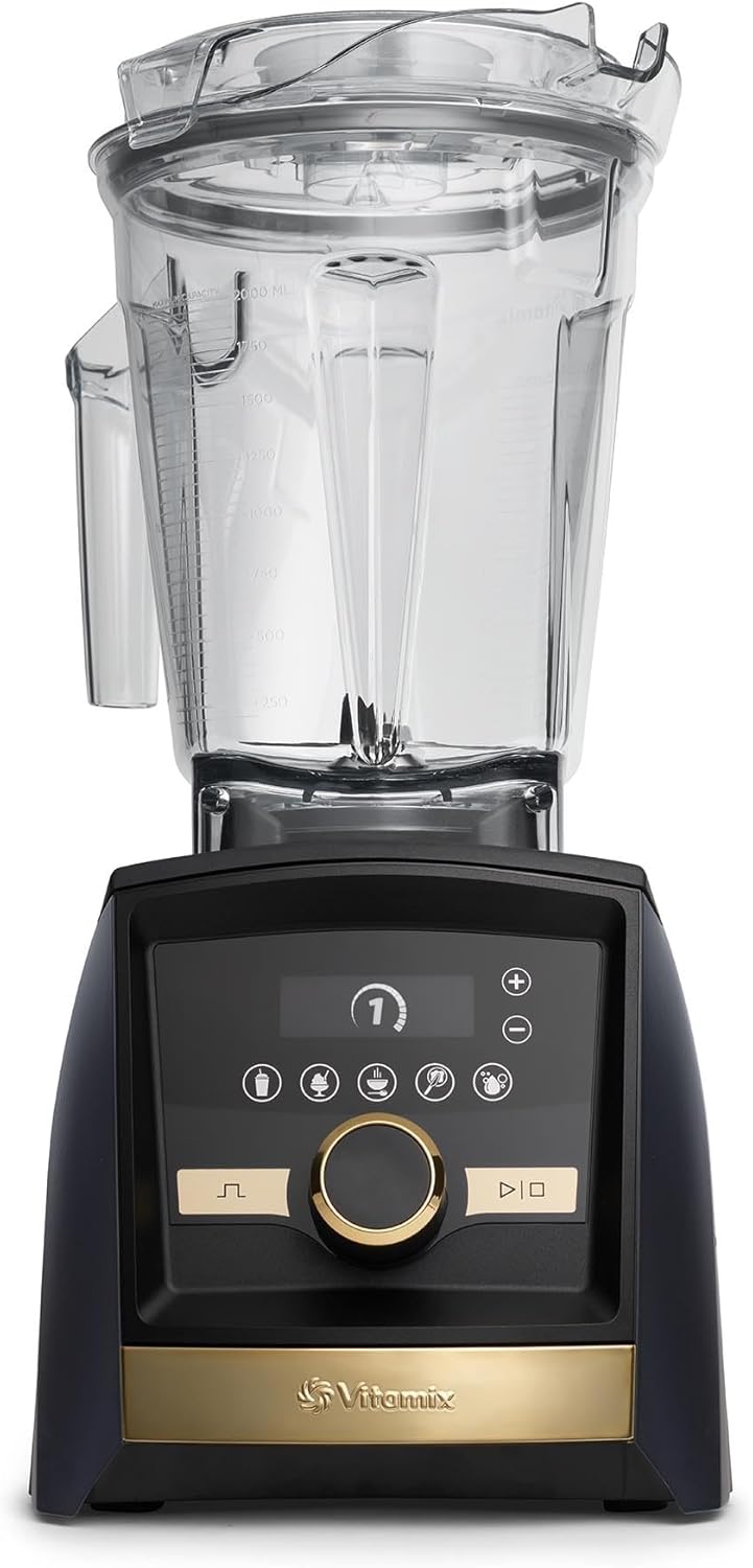 Vitamix A3500 Ascent Series Gold Label Smart Blender, grado profesional, contenedor de bajo perfil, 64 onzas, azul marino mate con detalles dorados