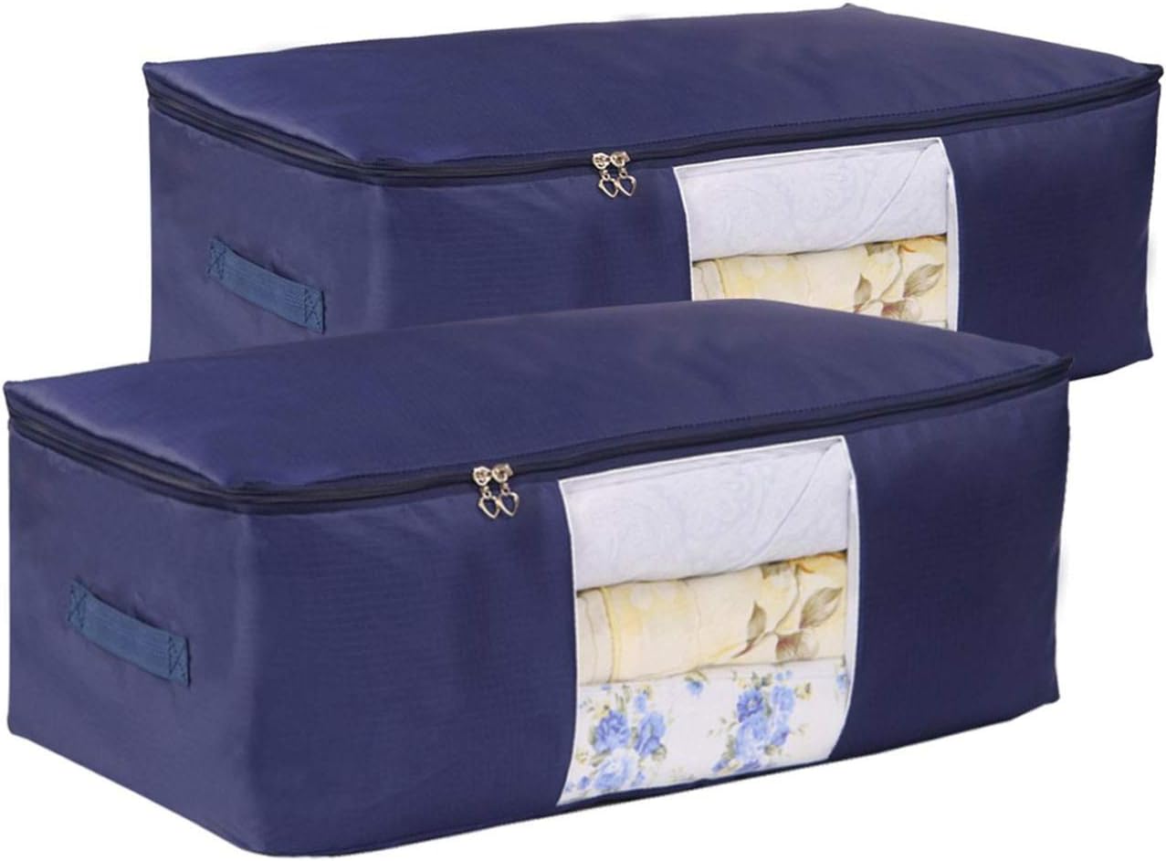 VEAMOR Paquete de 2 bolsas de almacenamiento de edredón, ropa de cama, mantas, organizadores de ropa con cremalleras, transpirables y resistentes a
