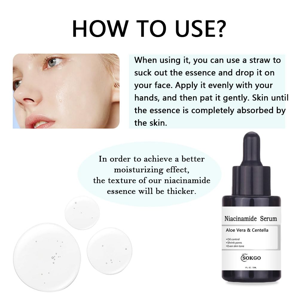Suero facial de niacinamida para cara y piel, suero facial hidratante para acné, manchas oscuras, poros, líneas finas