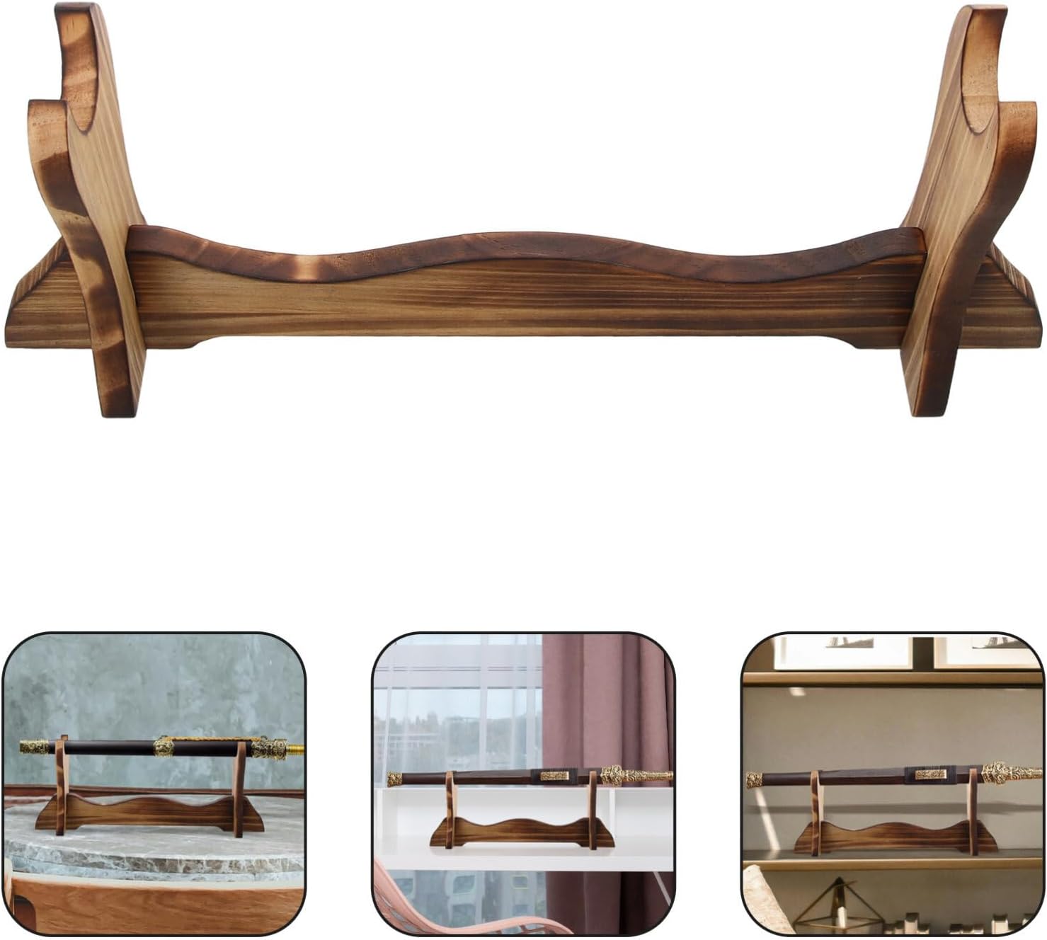 VOSAREA Soporte de espada Katana Stand Asamblea de madera Samurai soporte de espada Soporte de exhibición de flauta de madera