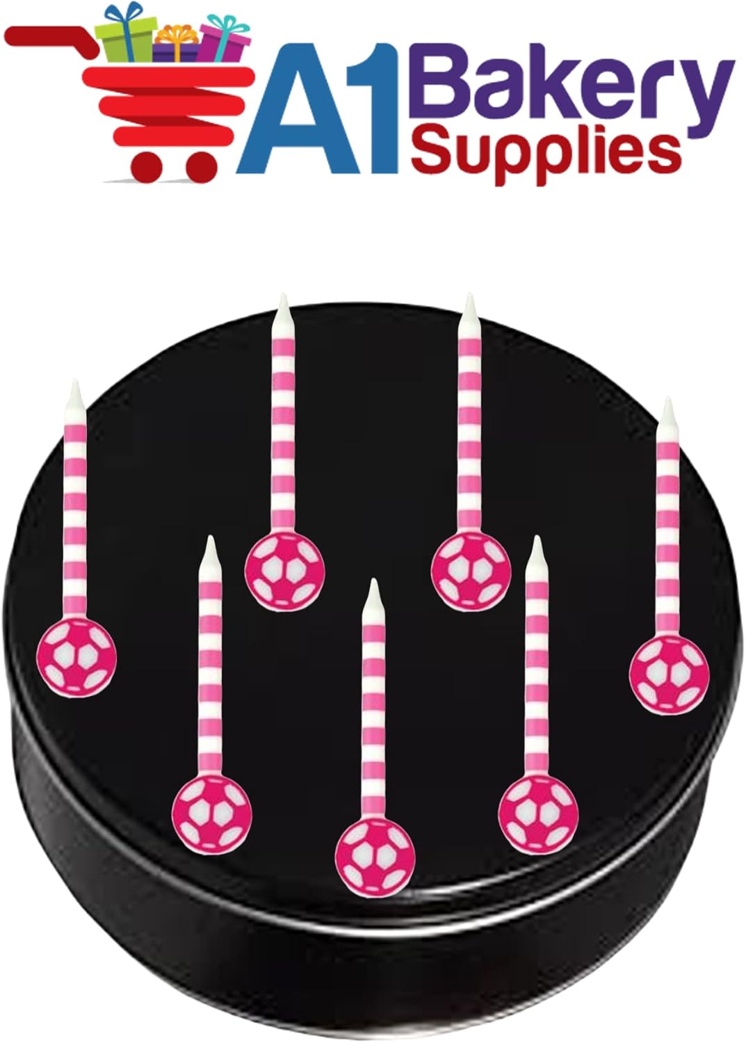 A1BakerySupplies – Decoración para tartas de fútbol (velas de balón de fútbol rosa)