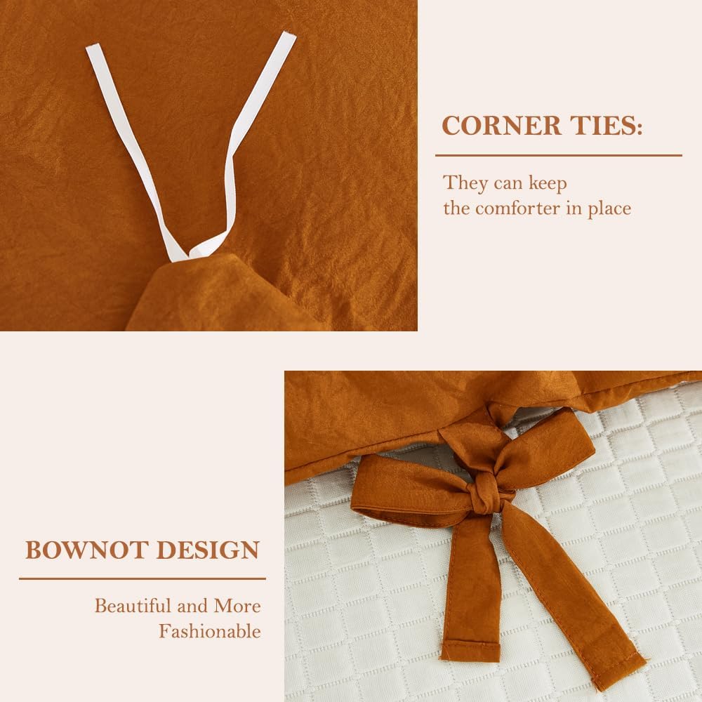 annadaif Juego de funda de edredón tamaño matrimonial, 3 piezas de microfibra lavada suave de calabaza, funda de edredón con lazo (1 funda de