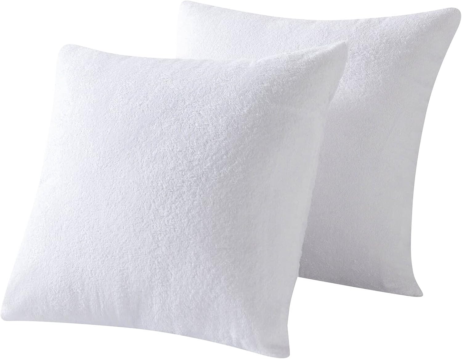 Protectores de almohada impermeables a prueba de plumas con cremallera de 16 x 16 pulgadas, paquete de 2 fundas de almohada cuadradas de rizo de