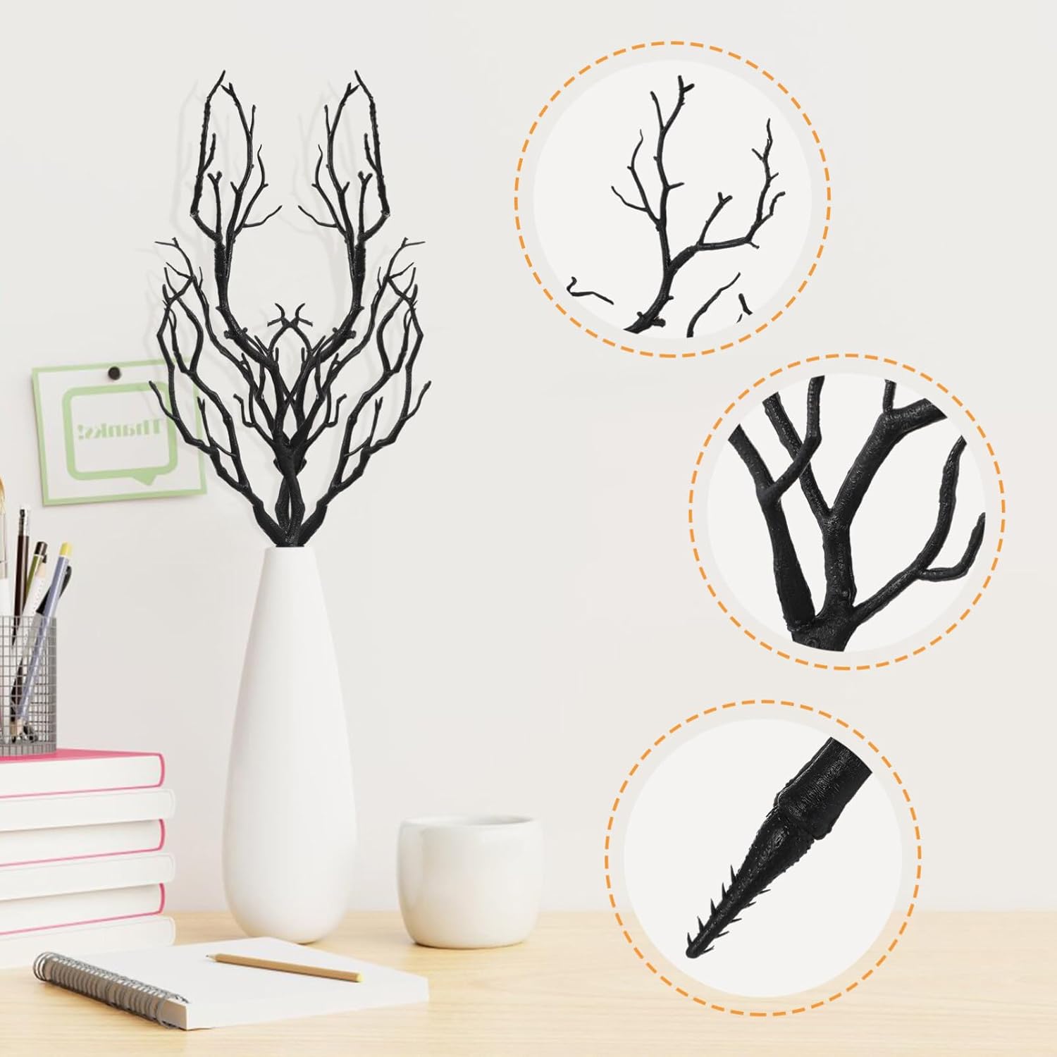Garneck Ramas de árbol secas de cuernos artificiales, 4 ramas de árbol de plástico de 13.8 pulgadas, ramas de manzanita para decorar arte, ramas de