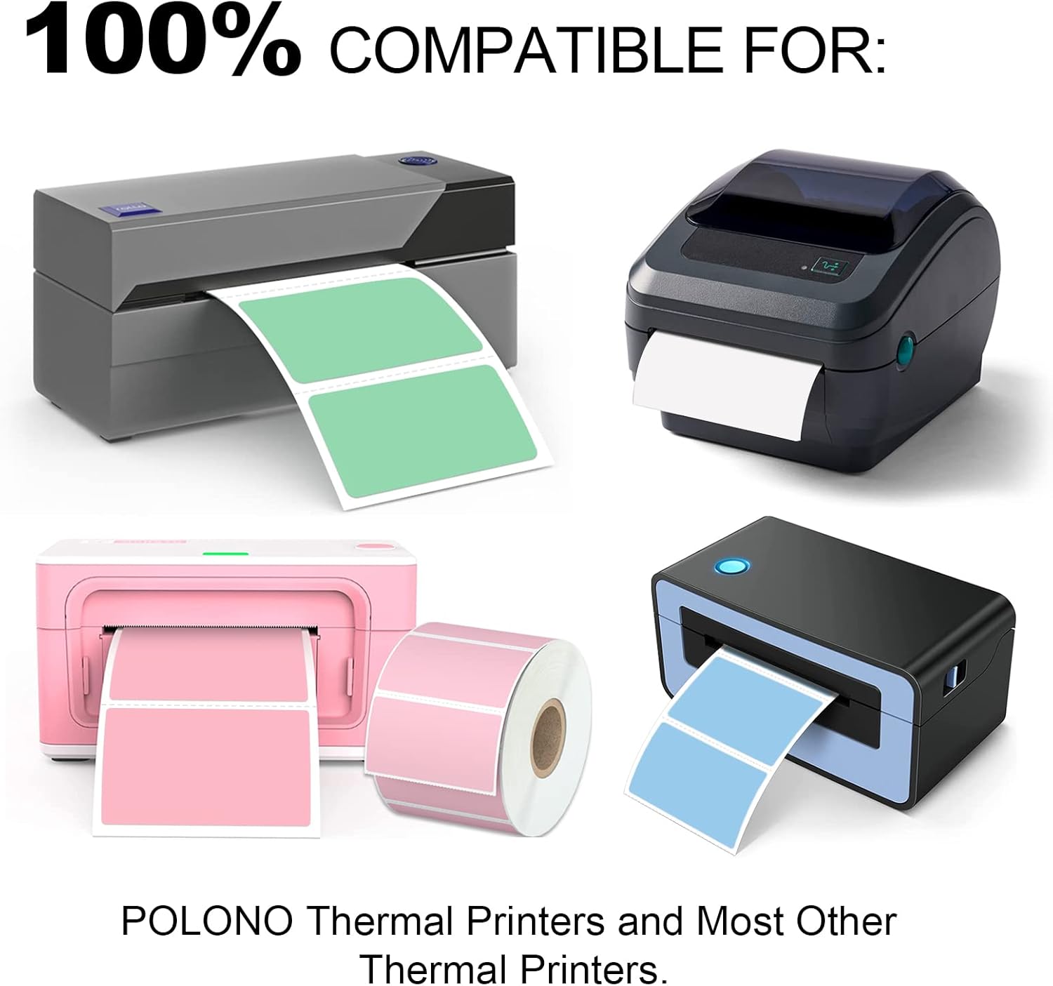 2.25×1.25 1000 etiquetas rectangulares blancas directas térmicas adhesivas en rollo compatible con cebra, rollo, MUNBYN, etiquetas térmicas directas