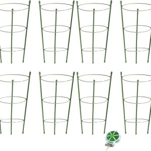Paquete de 8 jaulas de tomate para soporte de plantas de jardín, jaulas pequeñas de tomate de 18 pulgadas con anillos ajustables, estacas para Paquete de 8 jaulas de tomate para soporte de plantas de jardín, jaulas pequeñas de tomate de 18 pulgadas con anillos ajustables, estacas para