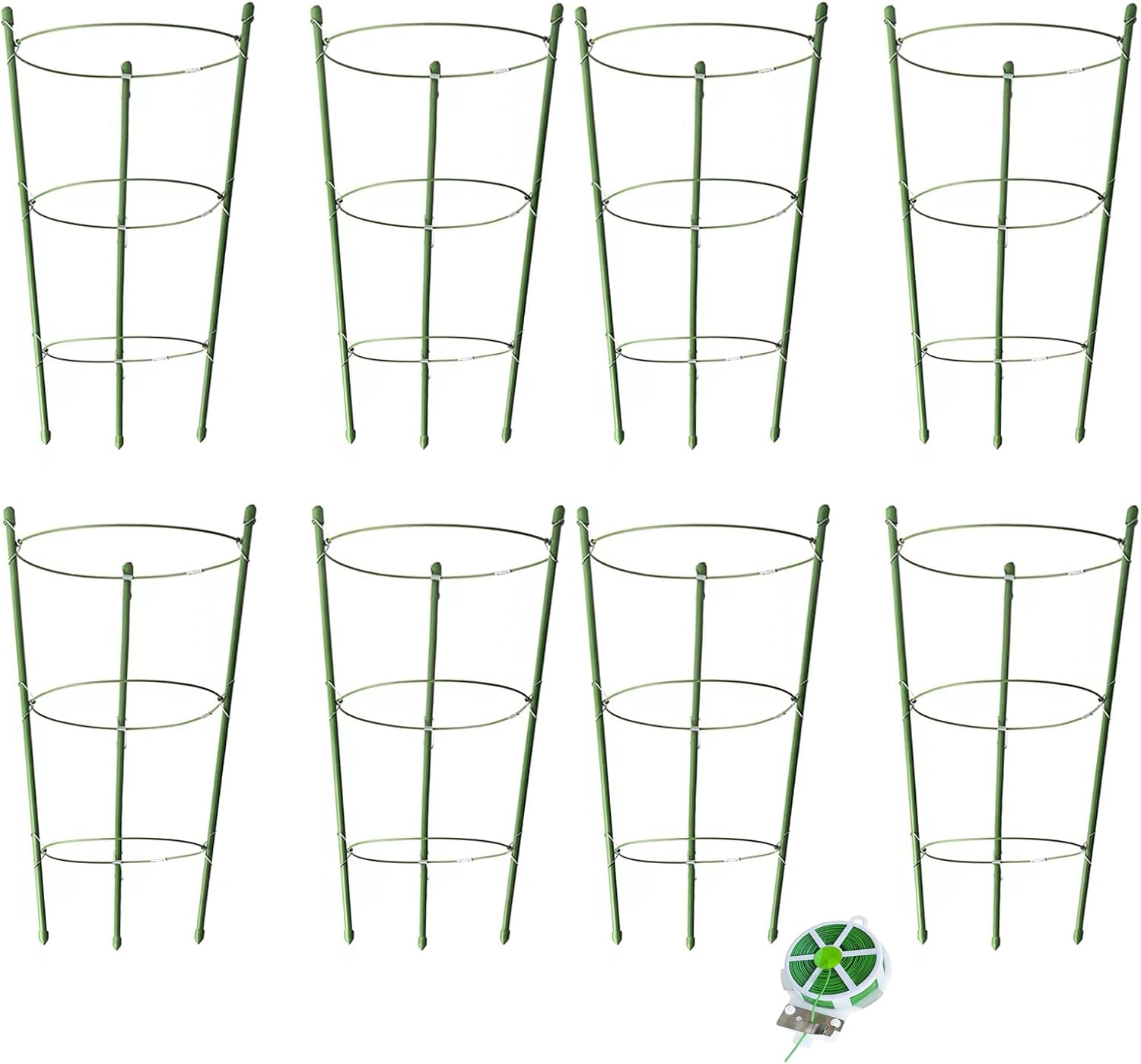Paquete de 8 jaulas de tomate para soporte de plantas de jardín, jaulas pequeñas de tomate de 18 pulgadas con anillos ajustables, estacas para