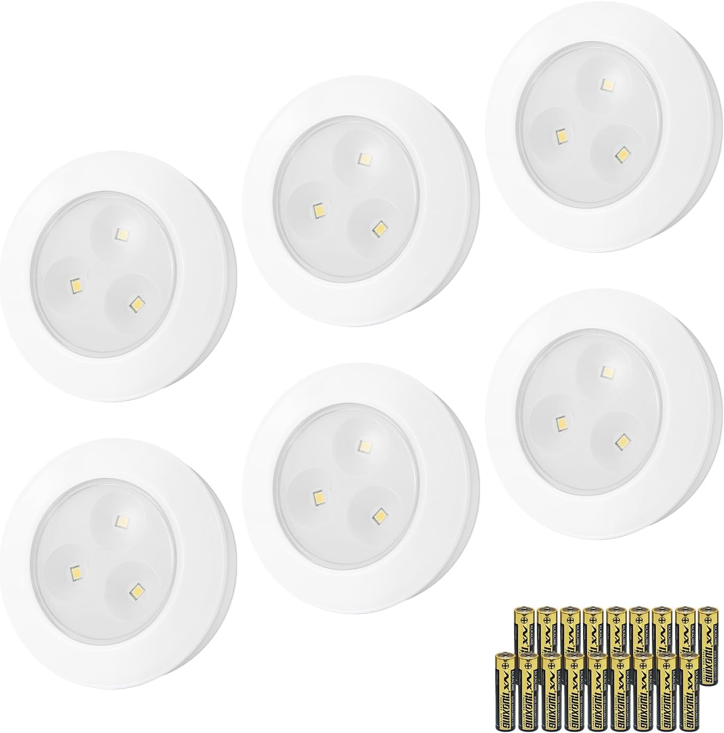 Luces LED de disco para grifo, mini luces de empuje a pilas, iluminación LED debajo del gabinete, luces adhesivas, luces nocturnas de armario de