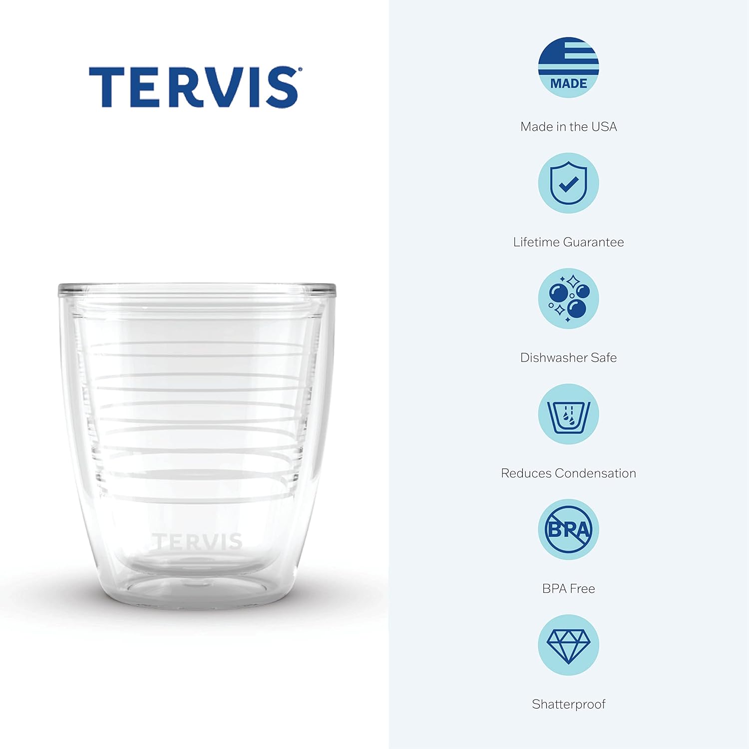 Tervis Vaso de mesa transparente y colorido de 12 onzas, hecho en Estados Unidos, doble pared, aislado, taza de viaje mantiene las bebidas frías y
