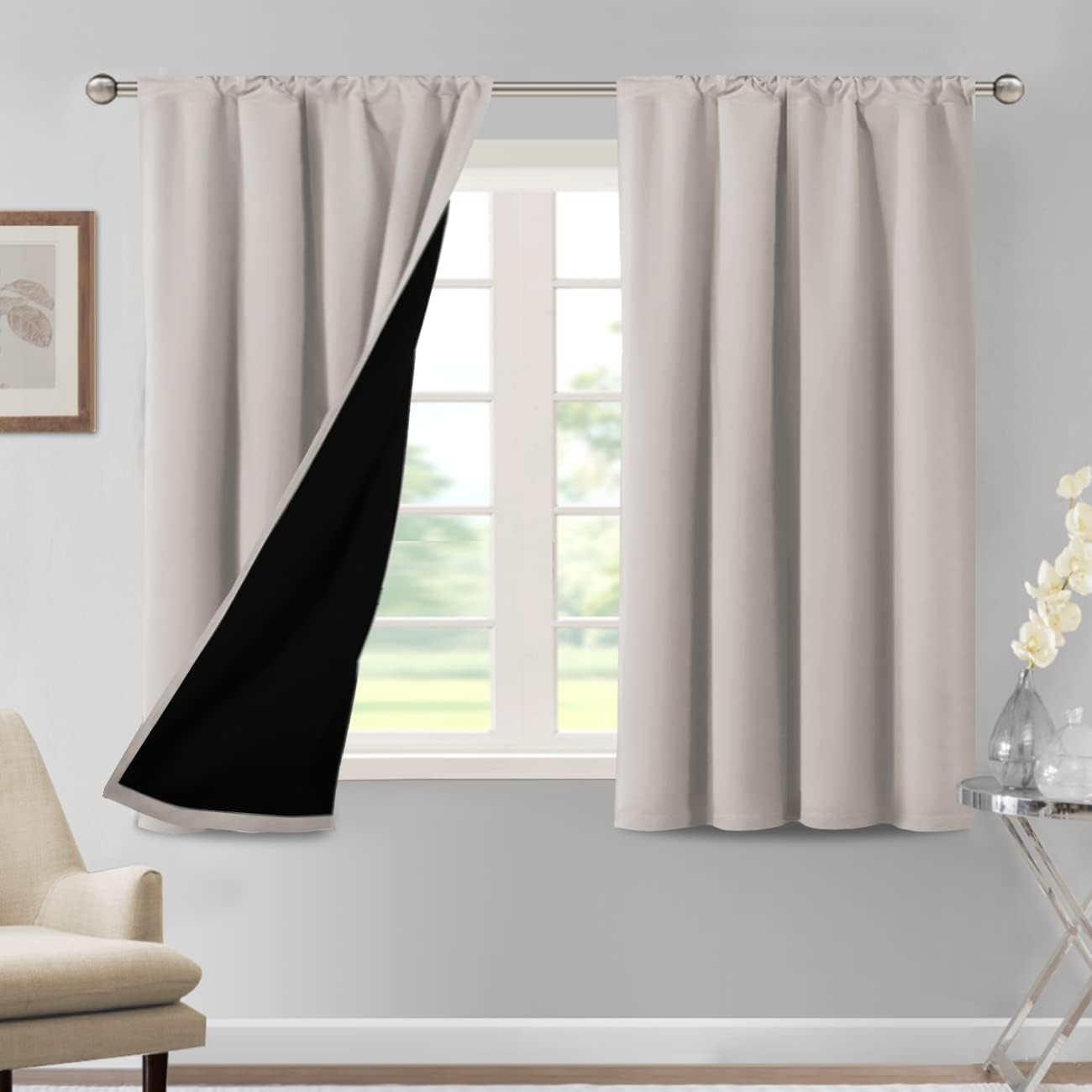 H.VERSAILTEX Cortinas 100% opacas para dormitorio, 42 pulgadas de ancho, con aislamiento térmico, cortinas opacas de 54 pulgadas de largo, con
