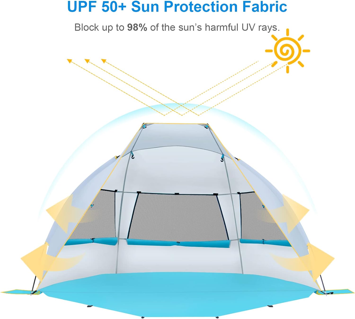 WolfWise Tienda de campaña de playa portátil para 4-5 personas UPF 50+, sombrilla con suelo extensible, color azul, XL