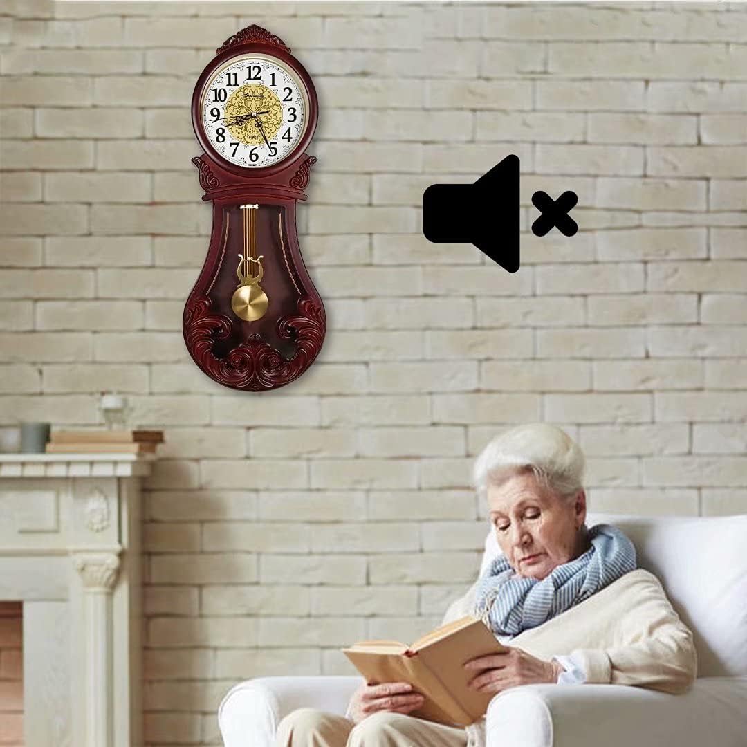Reloj de pared con péndulo de Beesealy, reloj mecánico para abuelo, estilo retro, silencioso, para decoración de sala de estar, con péndulo, para