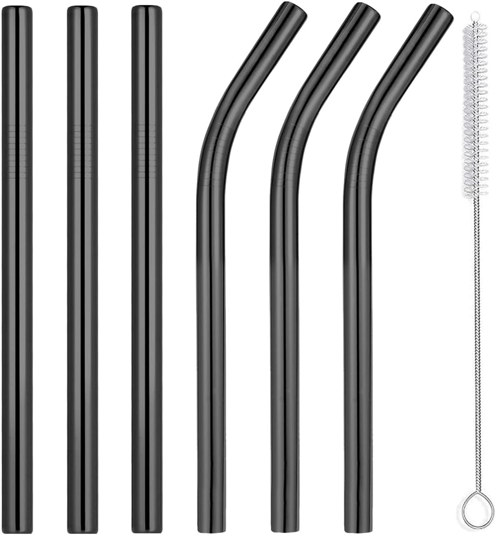 Vinaco Pajitas reutilizables para batidos y batidos de leche de 0.4 pulgadas de ancho, juego de 6 pajitas de acero inoxidable de 8.5 y 10.5 pulgadas