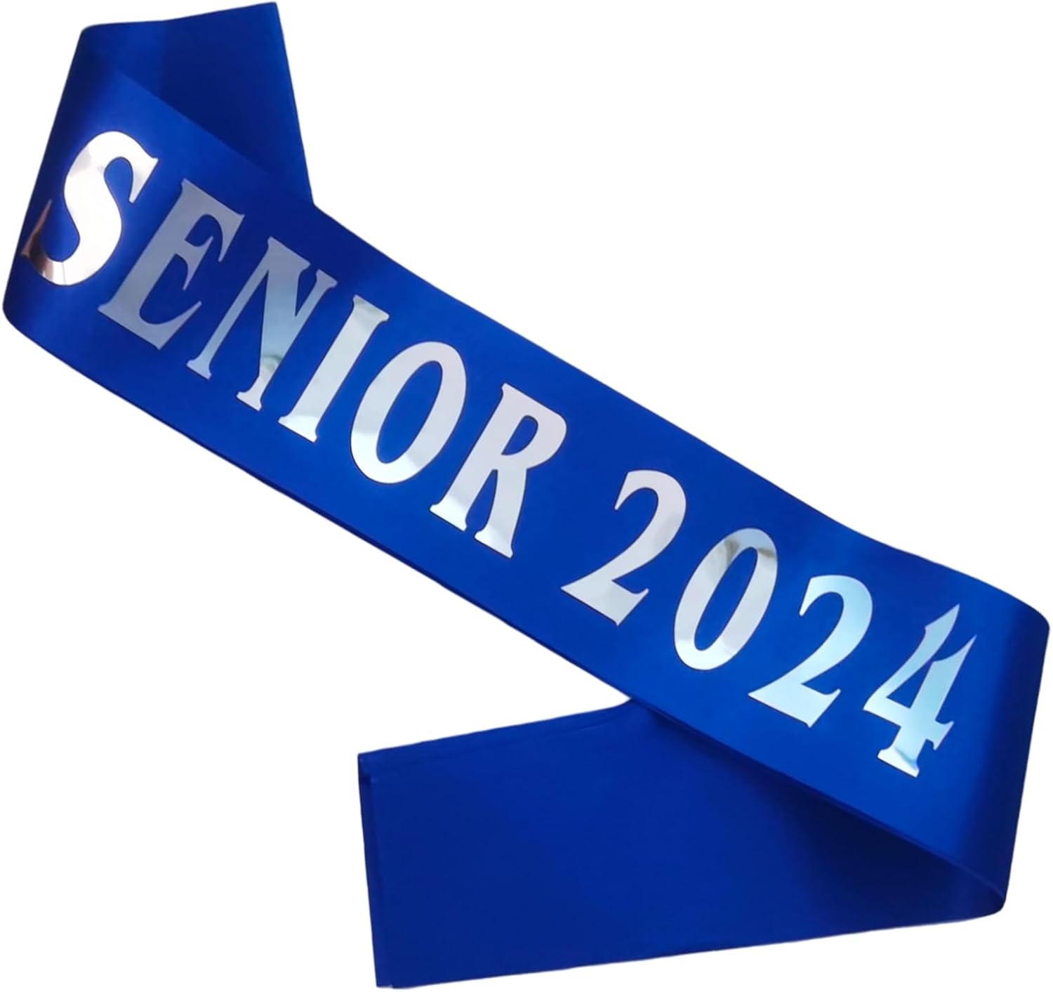 Senior 2024 – Banda azul real finalmente graduada con letras plateadas de aluminio para animadora de clase superior de 2024 para suministros de