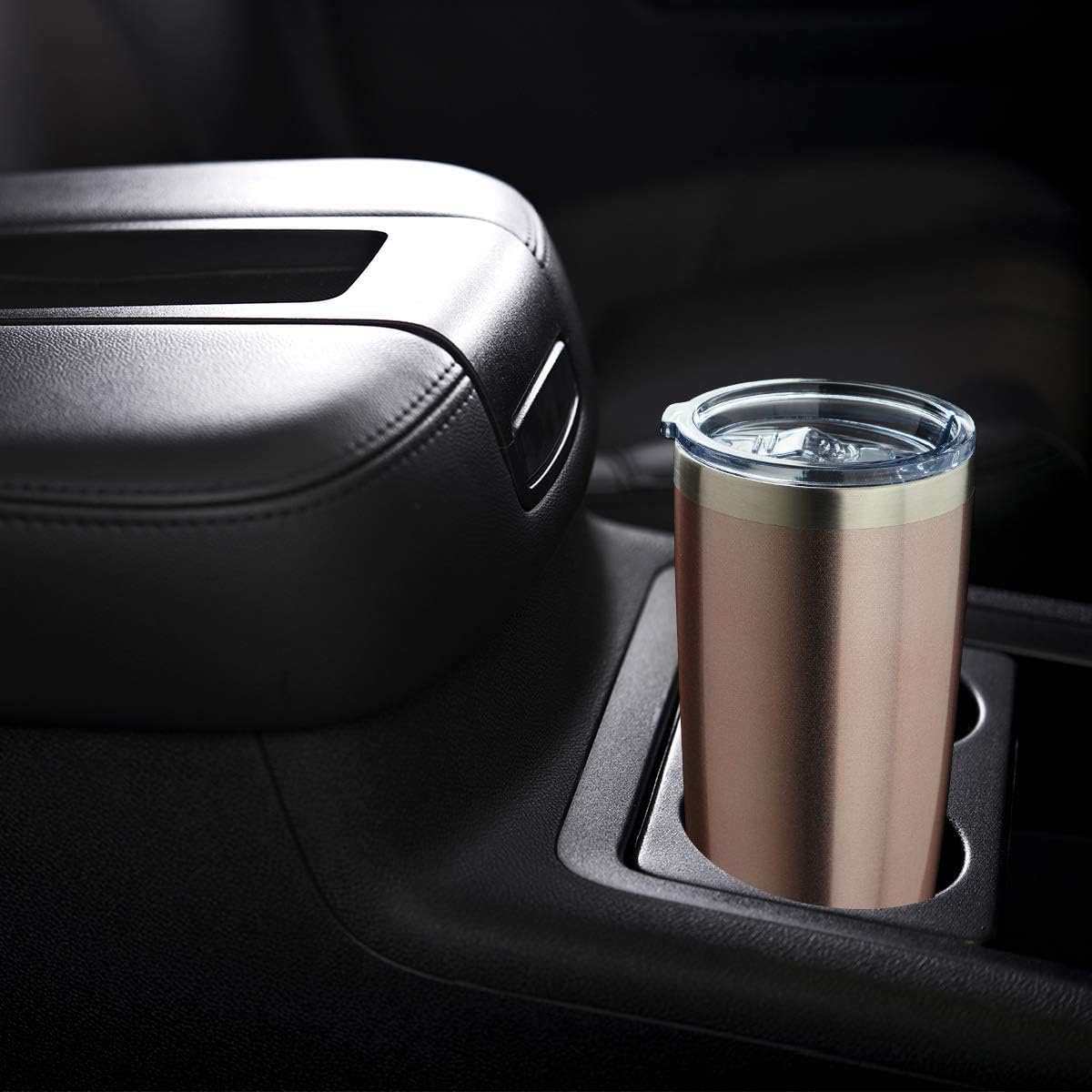COMOOO Vaso de 20 onzas con popote de acero inoxidable aislado para café, taza de café de viaje de doble pared con tapa deslizante a prueba de