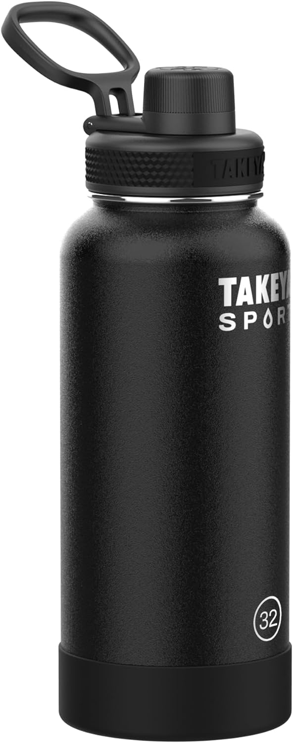 Takeya Botella de agua deportiva de acero inoxidable con aislamiento de triple pared de 32 onzas con tapa de boquilla de bloqueo de hielo, calidad