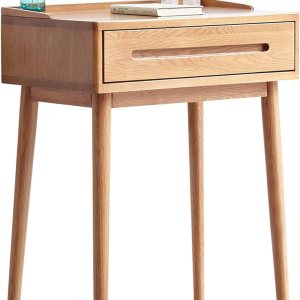Escritorio pequeño de tocador 100% madera de roble, mesa auxiliar moderna de mediados de siglo para dormitorio, versátil como mesita de noche y mesa Escritorio pequeño de tocador 100% madera de roble, mesa auxiliar moderna de mediados de siglo para dormitorio, versátil como mesita de noche y mesa