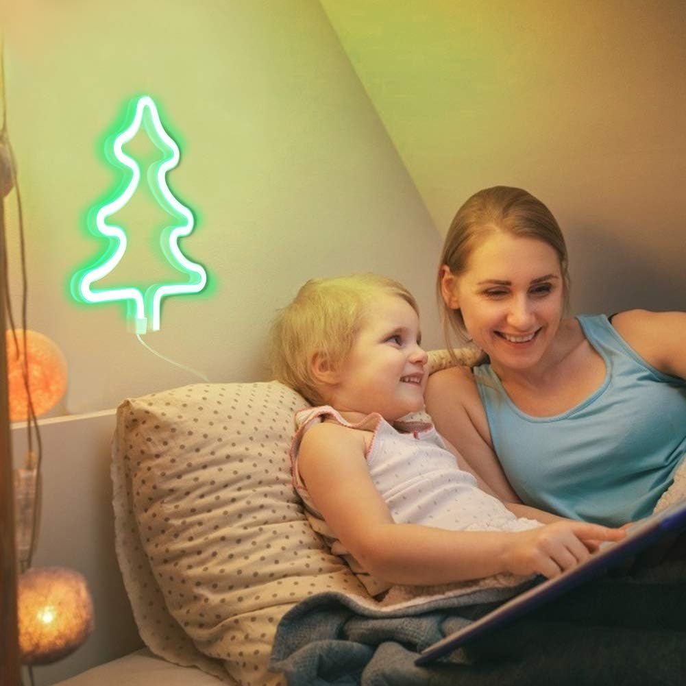 Christmas Tree Neon Signs,Led Neon Signs for Wall Decor, Battery or USB Operated Neon Light Sign Light Up for Kids Room,Bar,Christmas,Parties,Home
