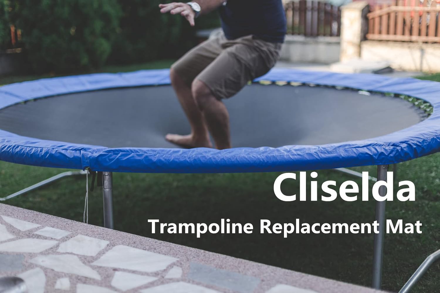 Cliselda Tapete de repuesto para cama elástica, se adapta a marco redondo de trampolín de 12 pies, 14 pies y 15 pies, con herramienta de