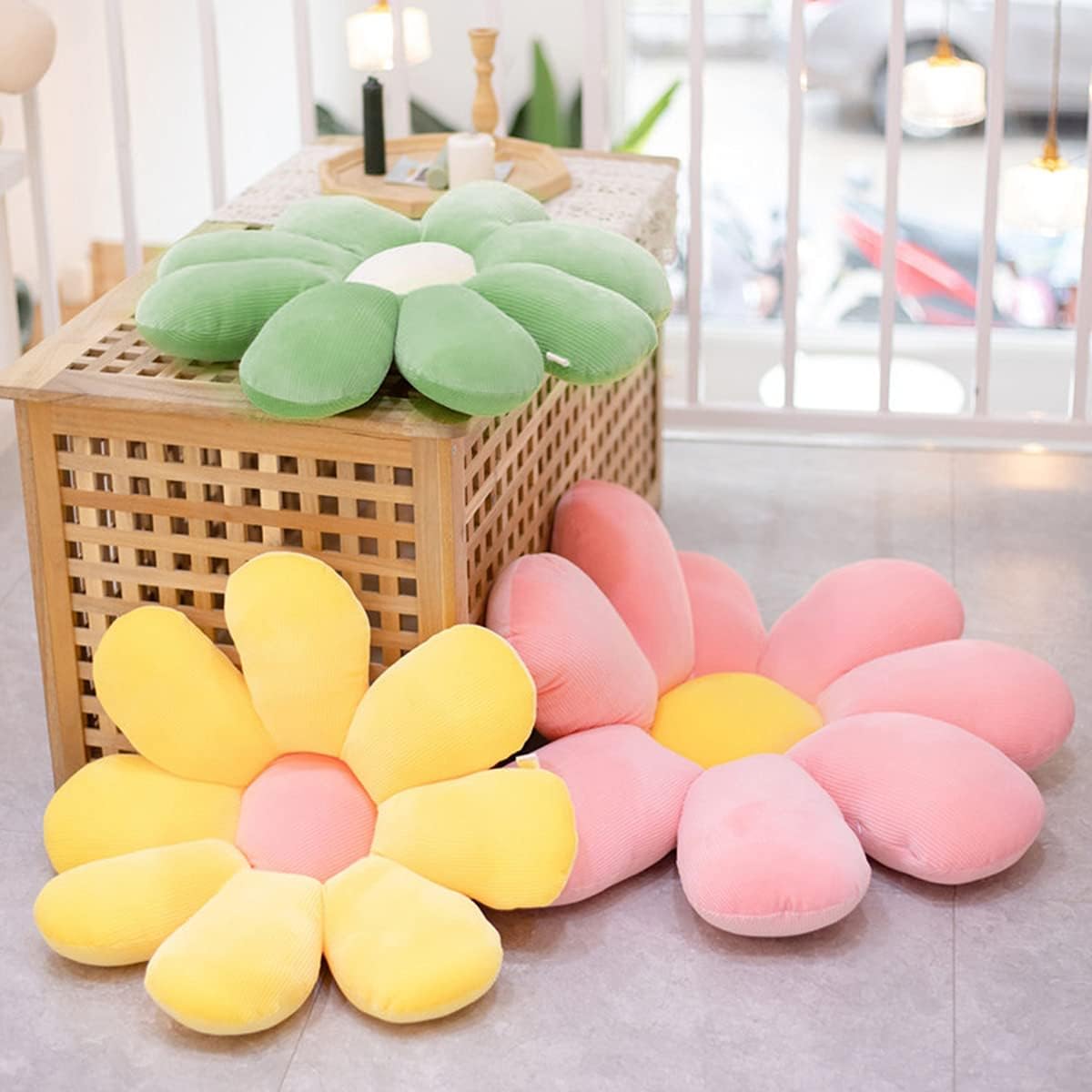 Almohada de suelo de flores, cojín de asiento de margarita, bonita decoración de habitación para niñas, felpa de flores para leer y descansar,