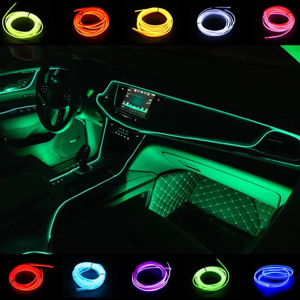 El Wire – Tira de luces LED de neón de 9.8ft9 pies, color azul, verde, rojo, rosa, blanco, amarillo, morado, verde fluorescente, azul hielo (verde)