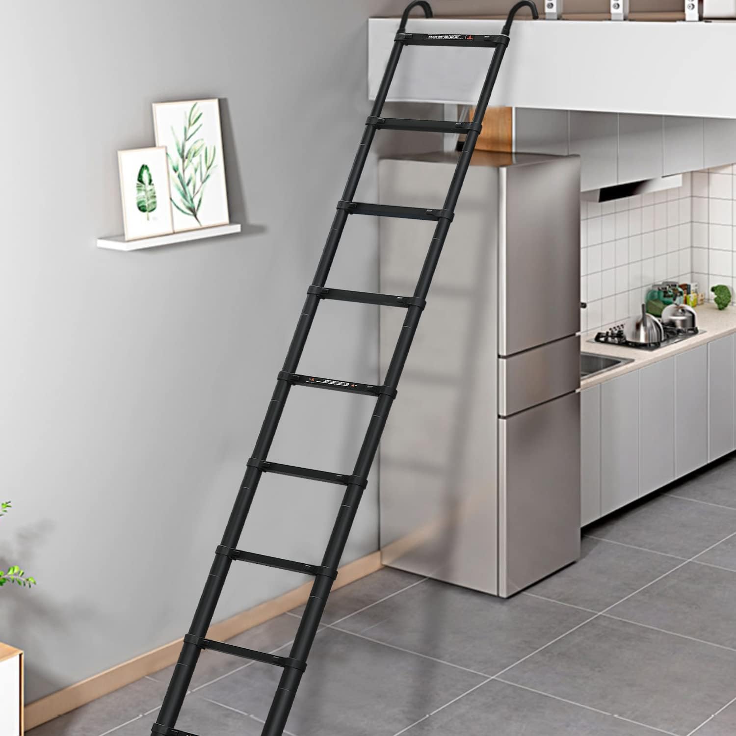 Escalera telescópica de aluminio de 12.5 pies con 2 ganchos desmontables, escalera plegable ligera portátil multiusos para exteriores, hogar,