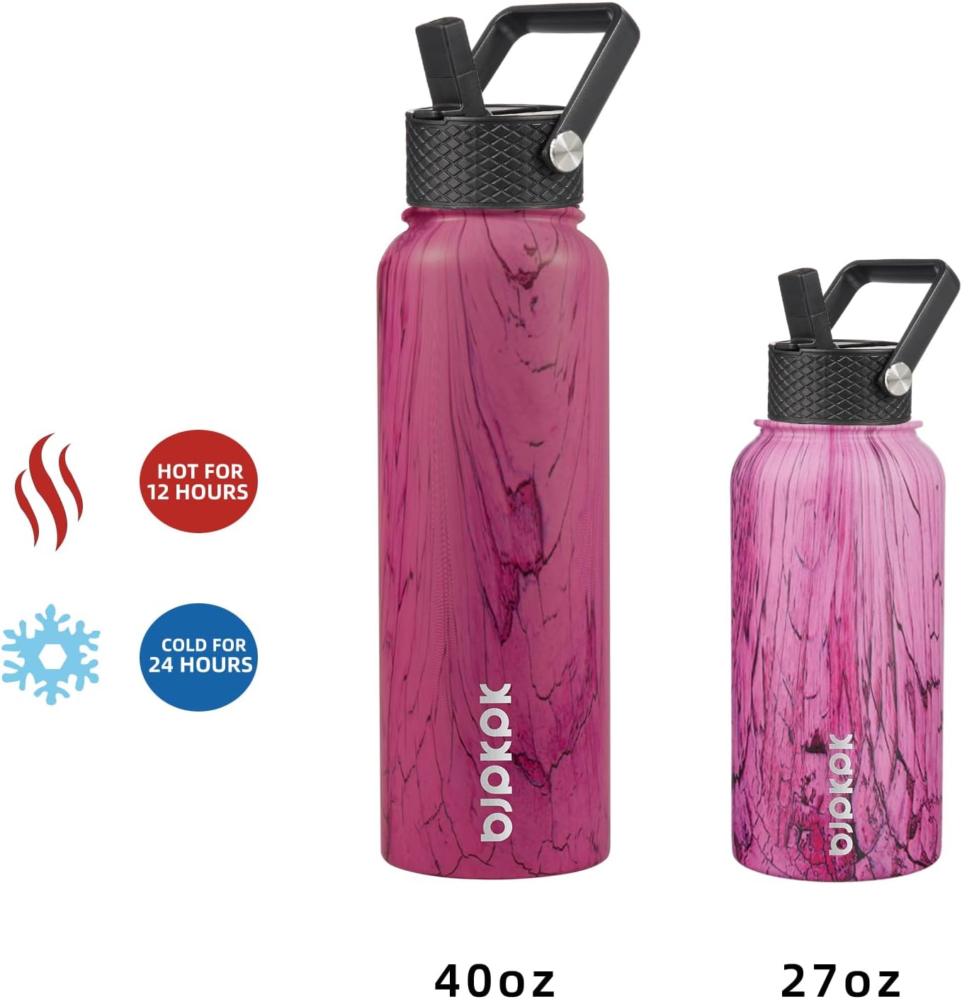 BJPKPK Botellas de agua con aislamiento y tapa con popote, grande (40 fl oz), de acero inoxidable, con 3 tapas, reutilizable, mantiene agua fría o