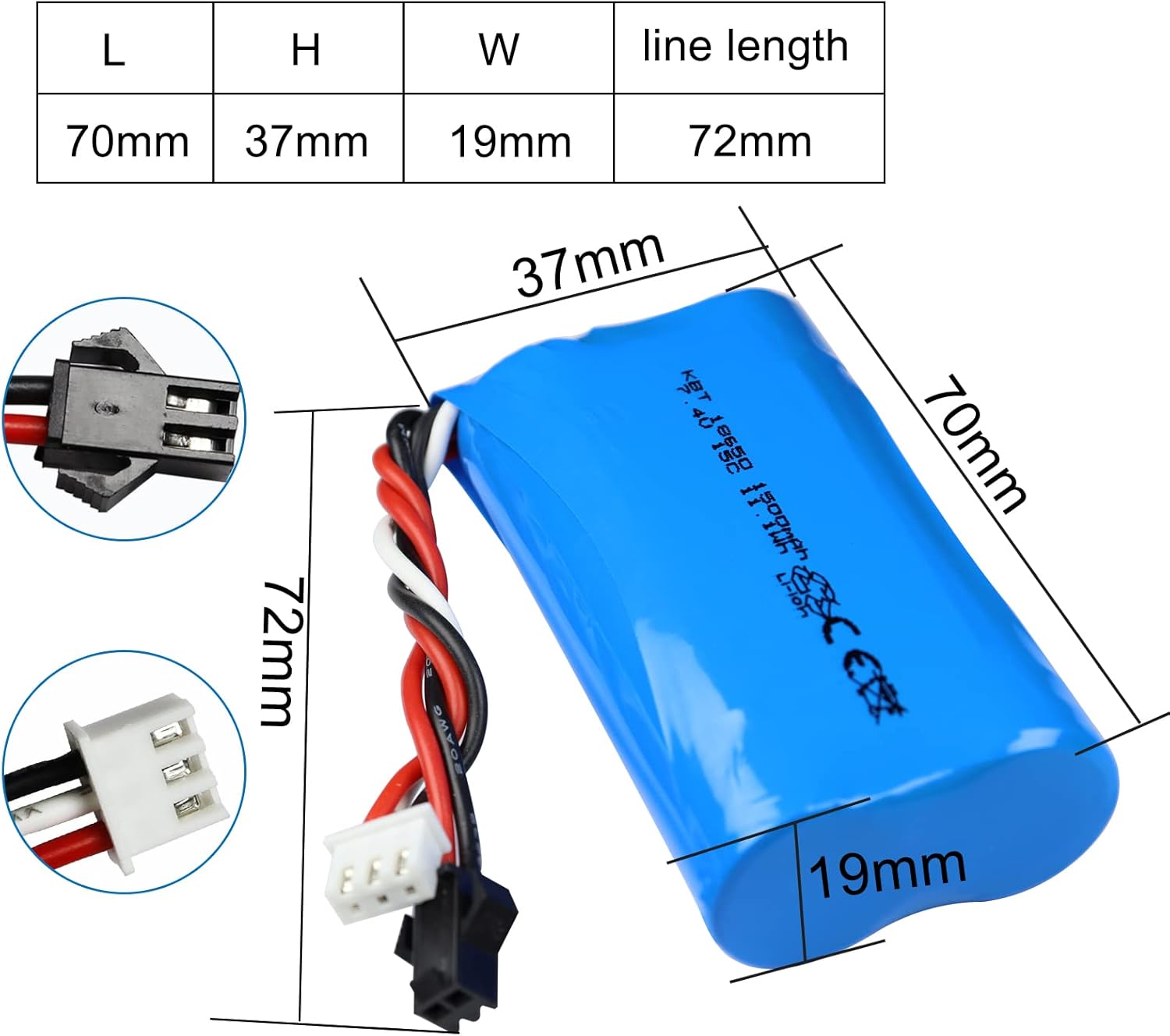Batería de litio de coche KBT RC batería recargable de iones de litio de 7.4V 1500mAh, baterías de descarga de alto drenaje 15C para automóviles RC,