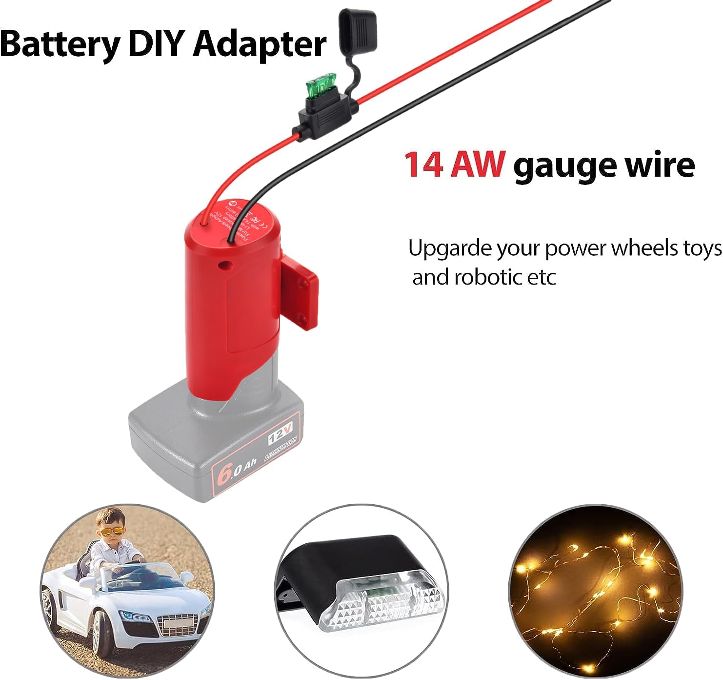 Adaptador de batería M12 con fusible, adaptador de ruedas eléctricas para Milwaukee 12V, convertidor de potencia de cable de calibre 14 para