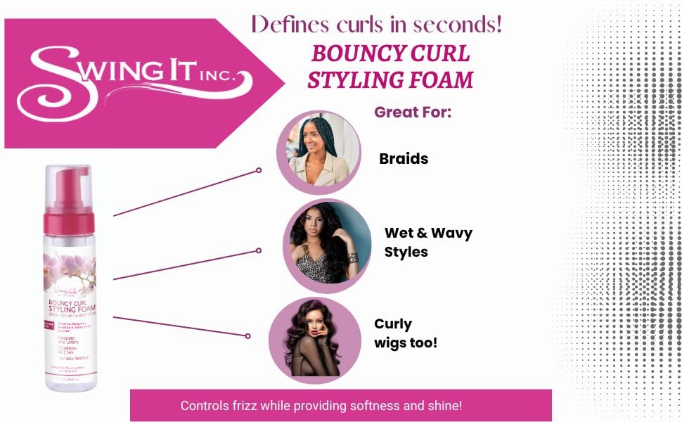 Weave Aide Bouncy Curl Styling FoamMousse 8 oz. Control de encrespamiento, mousse para el cabello, mousse de rizos para definición de cabello