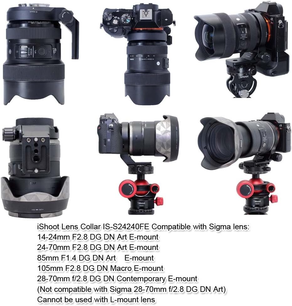 iShoot Soporte de soporte de soporte de soporte de collar de lente de anillo compatible con Sony FE 0.945-9.449 in f3.5-6.3 OSS, 0.945-2.756 in f4