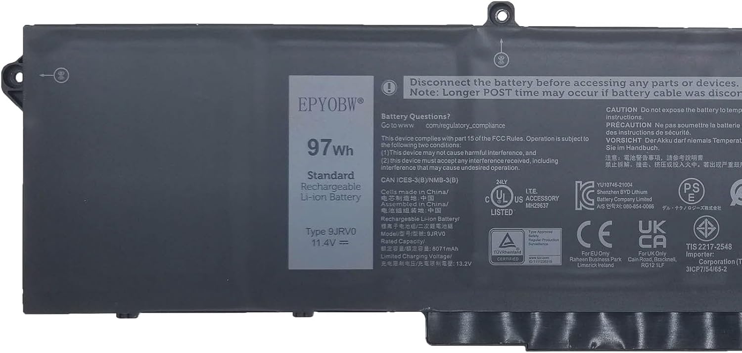 9JRV0 – Batería para portátil de 97 Wh, compatible con Dell Latitude 5521 5531  Precision 3561 3571 3581 3591  Alienware m17 R5 AMD  m18 R1 R2  m18