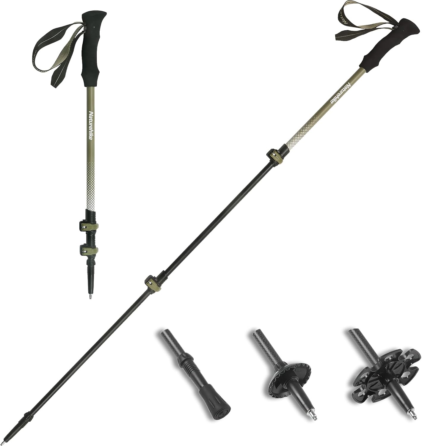 Naturehike – Bastones de senderismo de fibra de carbono 3K, plegables y telescópicos, 3 secciones, ultraligeros para mujeres y hombres, bastones de