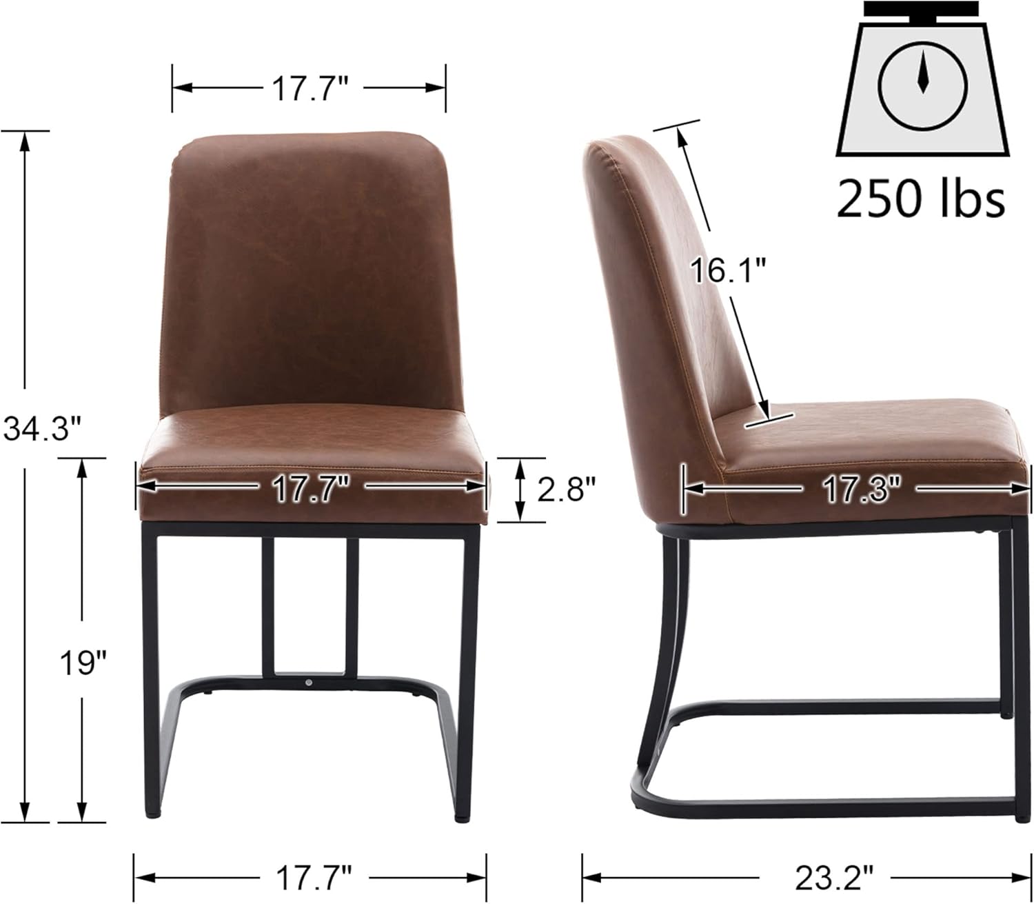 VESCASA Sillas de comedor tapizadas de piel sintética con respaldo, sillas modernas de mediados de siglo con marco de metal negro para comedor,