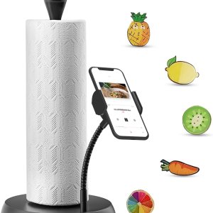 Toallero de papel negro multifunción para encimera con soporte para teléfono, soporte para toallas de papel fácil de rasgar con una mano con base Toallero de papel negro multifunción para encimera con soporte para teléfono, soporte para toallas de papel fácil de rasgar con una mano con base