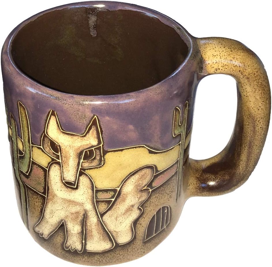 Una (1) MARA STONEWARE COLLECTION  Taza de café coleccionable de 16 onzas  Diseño de desierto, cactus y coyote