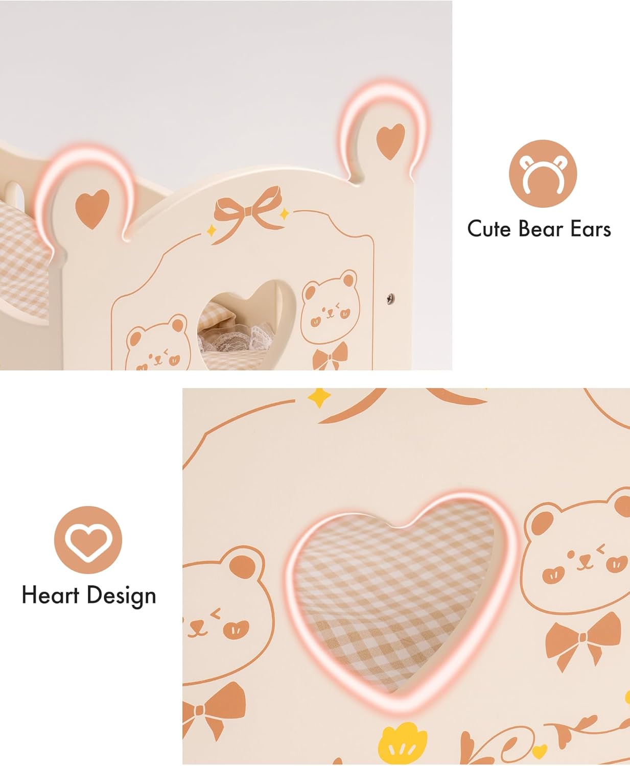 ROBOTIME Cuna de muñeca – Cuna de madera para muñecas  Cama de muñeca  Accesorios para muebles de muñeca  Cuna mecedora para muñecas con ropa de