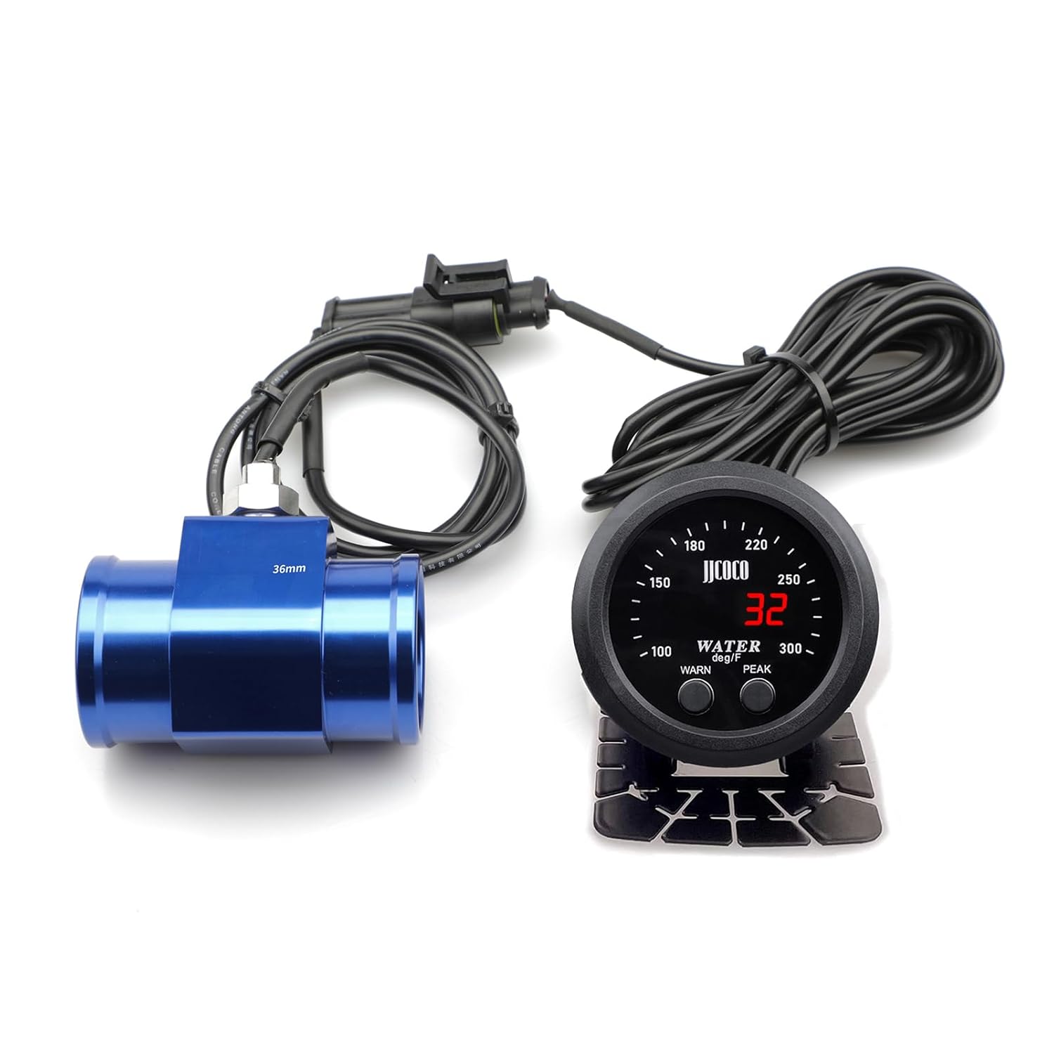 Medidor universal de temperatura del agua de 2.047 in 0-300F (-17  187C) LED digital rojo electrónico DC12V para automóvil automotriz con adaptador