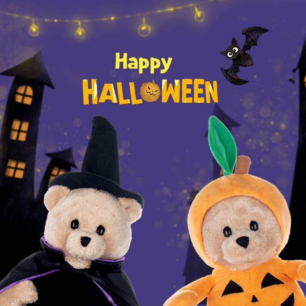 My OLi Juguete de peluche de mago de calabaza de 9 pulgadas, oso de peluche, peluche de calabaza con sombreros abatibles, adornos para niños