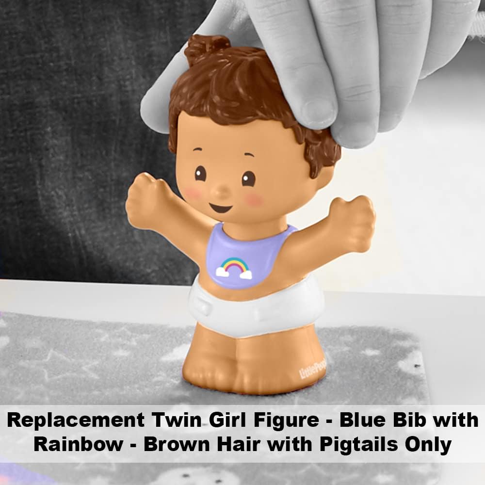Figura de repuesto para Fisher-Price Little People Snuggle Twins Playset – GKY44  Figura de bebé  Babero con arco iris y coletas