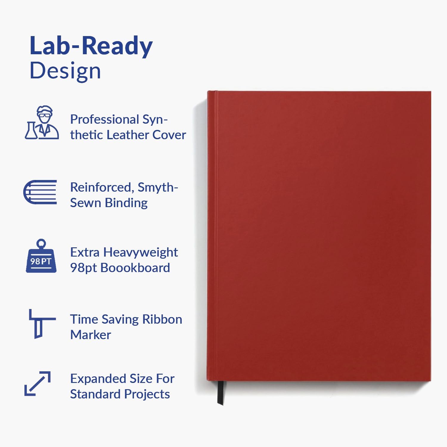 Vela Sciences S7R-D ProCover – Cuaderno de laboratorio expandido, 9.25 x 11.75 pulgadas (9.3 x 11.8 in), 144 páginas, cuero sintético rojo,