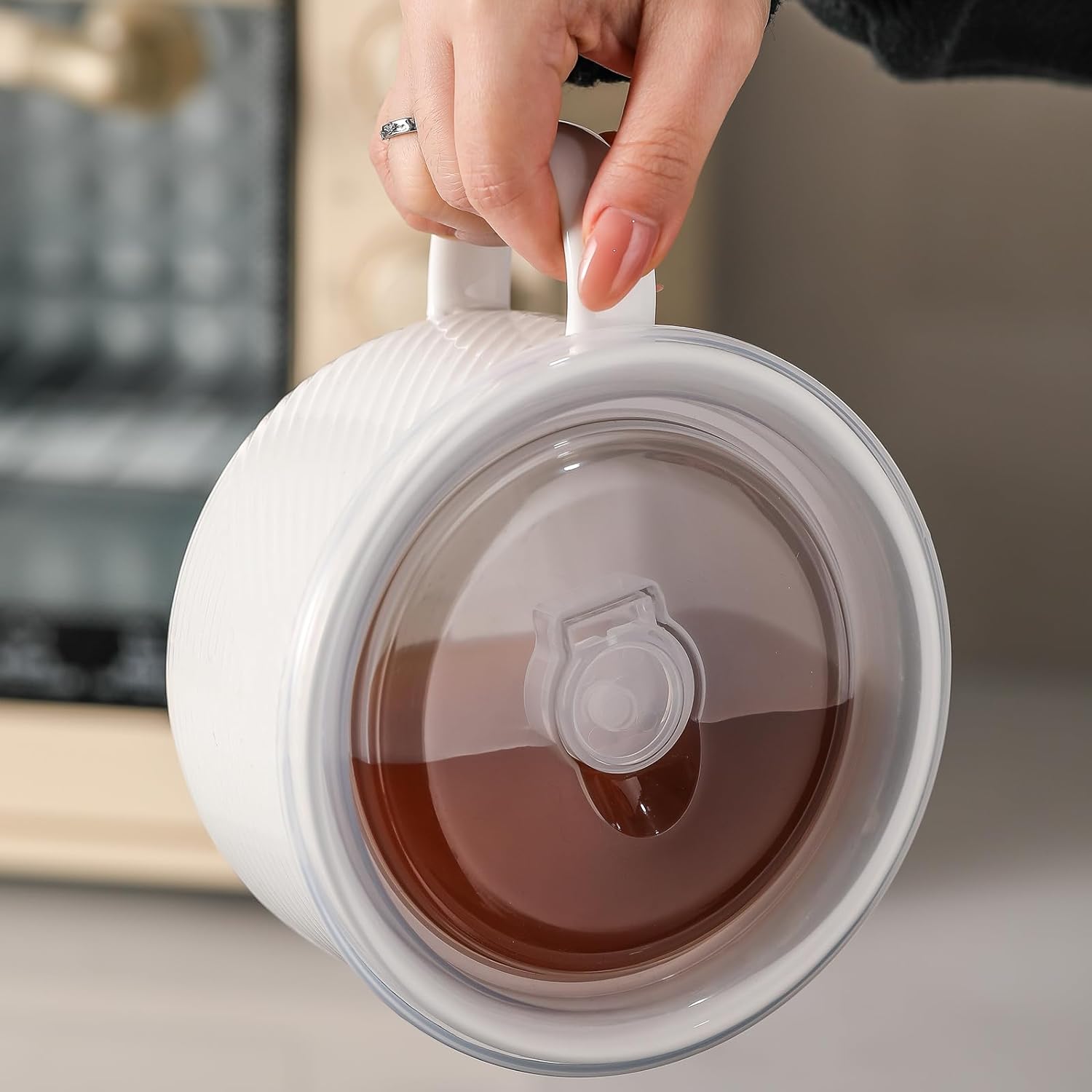 Adewnest Tazón de sopa de gran tamaño con asa cuenco de cerámica para ramen de 38 onzas con tapa, apto para microondas con asa, taza de sopa