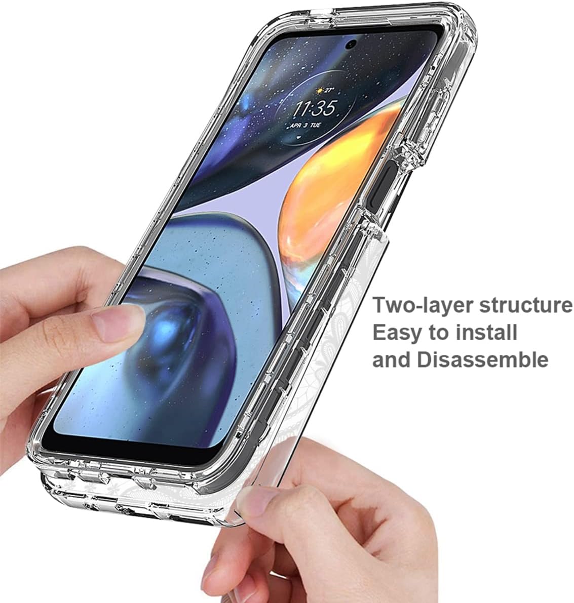Funda para Moto E32Moto E32SMoto G22 XT2231-2 con protector de pantalla de vidrio templado, bonito diseño de mandala transparente, funda protectora