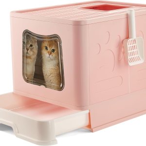 Caja de arena extragrande para gatos plegable con tapa cubierta, entrada superior cerrada, inodoro grande para gatos grandes con cuchara, bandeja de Caja de arena extragrande para gatos plegable con tapa cubierta, entrada superior cerrada, inodoro grande para gatos grandes con cuchara, bandeja de
