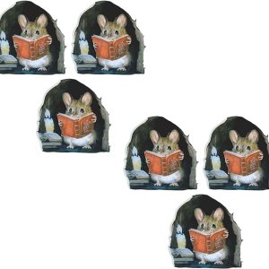 6 calcomanías de pared realistas 3D con diseño de ratón, libro de lectura de ratón, decoración de pared, habitación de los niños, decoración de 6 calcomanías de pared realistas 3D con diseño de ratón, libro de lectura de ratón, decoración de pared, habitación de los niños, decoración de